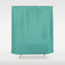 [ Thumbnail: Sky Blue & Sea Green Colored Lines Pattern Shower Curtain ]