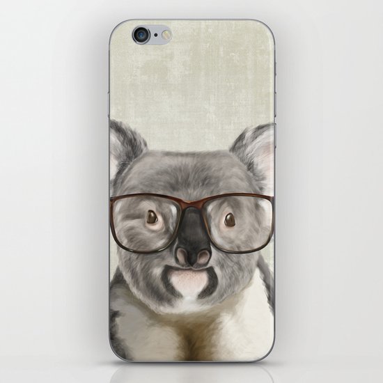 A baby koala with glasses on a rustic background iPhone & iPod Skin