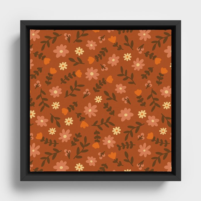 Flower Pattern (burnt orange) Framed Canvas