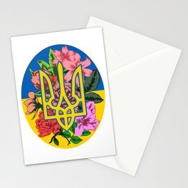 Ukrainian trident and flag of Ukraine with flowers Stationery Card