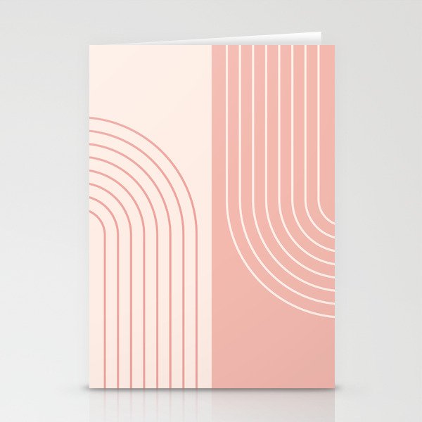 Abstract Geometric Rainbow Lines 14 in Blush Pink Stationery Cards