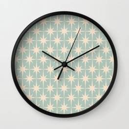 Atomic Age Retro 1950s Starburst Pattern in 50s Celadon Blue Green and Cream Wall Clock