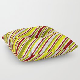 [ Thumbnail: Eyecatching Green, Yellow, Mint Cream, Dark Red, and Light Gray Colored Lined Pattern Floor Pillow ]