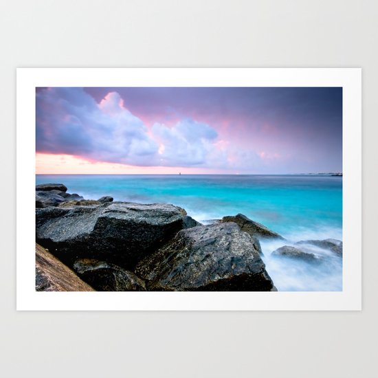 Aqua Water Pastel Pink Sunrise Art Print