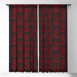 Baroque Flowers Pattern - Black Red Blackout Curtain