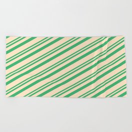 [ Thumbnail: Sea Green & Bisque Colored Lines/Stripes Pattern Beach Towel ]