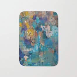 Midnight in the City Bath Mat | Spring, Blue, Tranquil, Impressionism, City, Happyart, Abstractart, Mood, Texture, Acrylic 