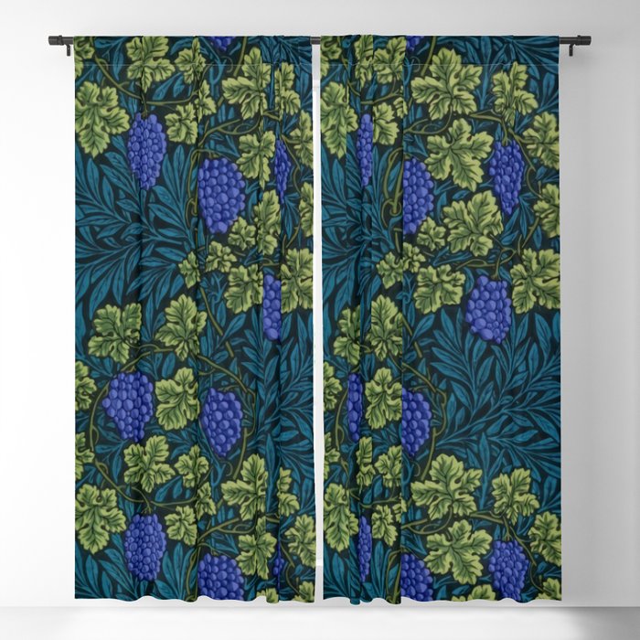 William Morris blue - purple vine textile pattern 19th century grapes and grapevine print for duvet, curtains, pillows, and home and wall decor Blackout Curtain