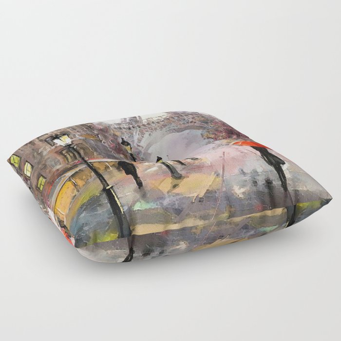 oil painting on canvas, street view of Paris Floor Pillow