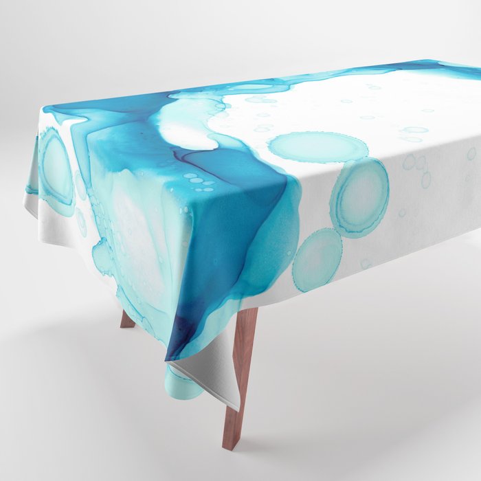 Blue Fluid Art Abstract 4422 Modern Alcohol Ink Painting by Herzart Tablecloth