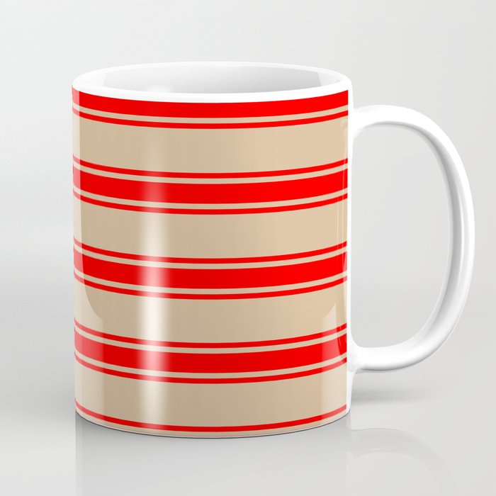 Tan & Red Colored Lines Pattern Coffee Mug