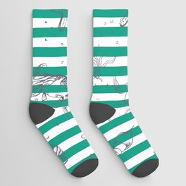 Sea Life on Green Stripes Socks