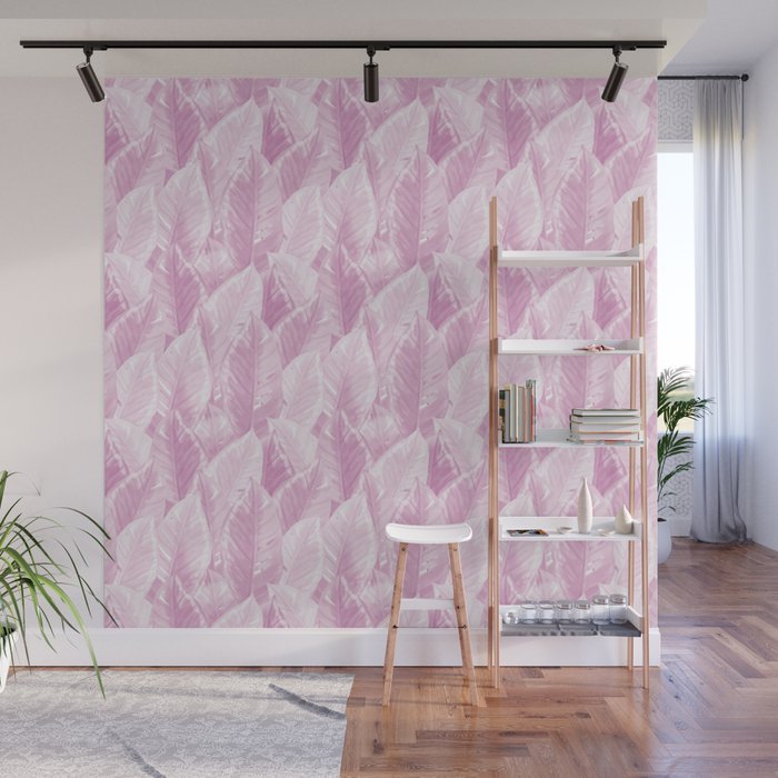Modern Hand-painted Watercolor Large Tropical Leaves Pattern, Pastel Purple Color  Wall Mural