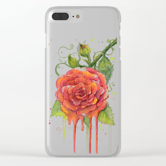 Red Rose Dripping Watercolor Flower Clear iPhone Case