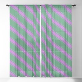 [ Thumbnail: Sea Green and Orchid Colored Lines/Stripes Pattern Sheer Curtain ]