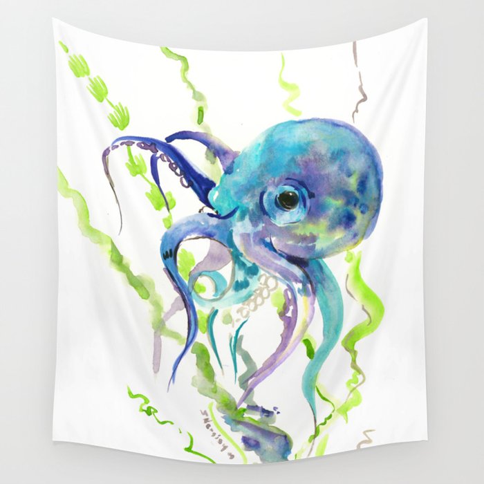 Underwater Scene Design, Octopus Wall Tapestry