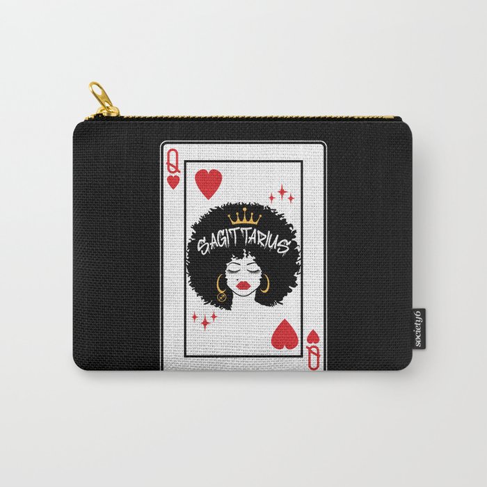 Sagittarius Star Sign Melanin Black Queen of Hearts Blackjack Poker Carry-All Pouch