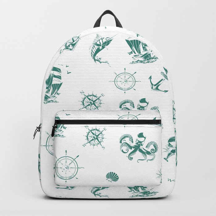 Green Blue Silhouettes Of Vintage Nautical Pattern Backpack