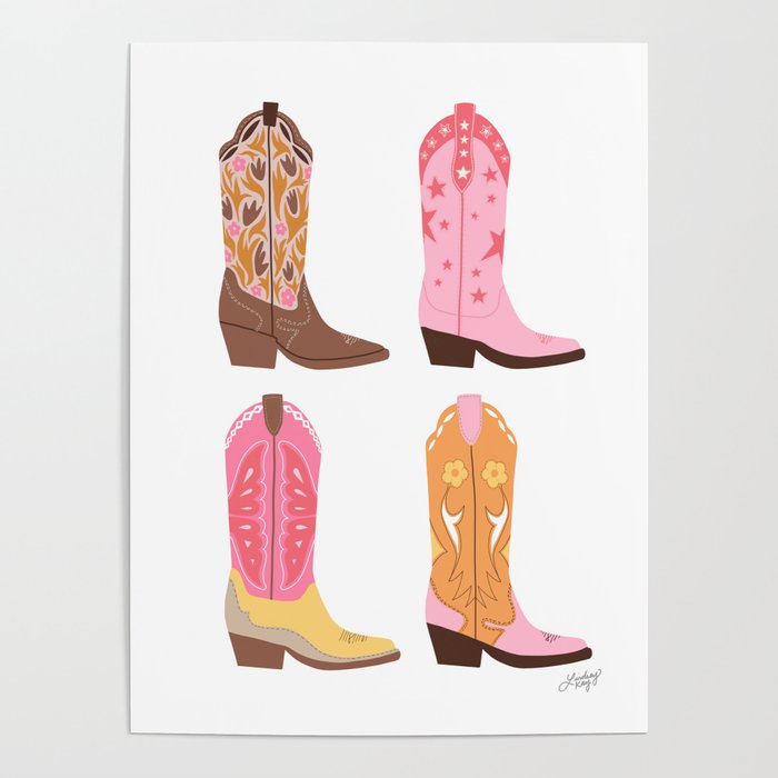 Cowboy Boots (Warm Palette) Illustration  Poster