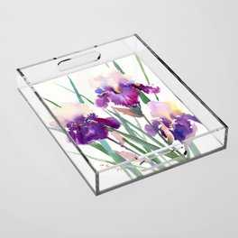 Irises, purple floral art, garden iris Acrylic Tray