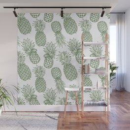 Fresh Pineapples White & Green Wall Mural