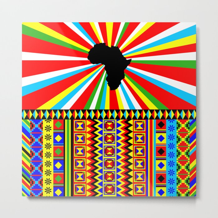 Kente Cloth Pattern With Africa Continent Sun Metal Print By