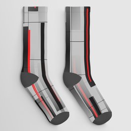 Off the Grid - Abstract - Gray, Black, Red Socks