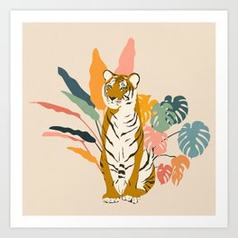 Colorful Tiger Jungle Illustration - Ivory Art Print
