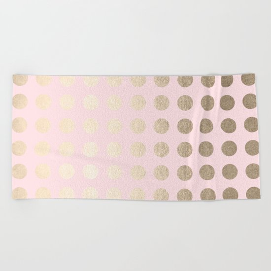 Simply Polka Dots White Gold Sands on Flamingo Pink Beach Towel