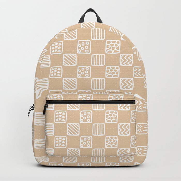 Blush peach white hand painted geometric squares Backpack