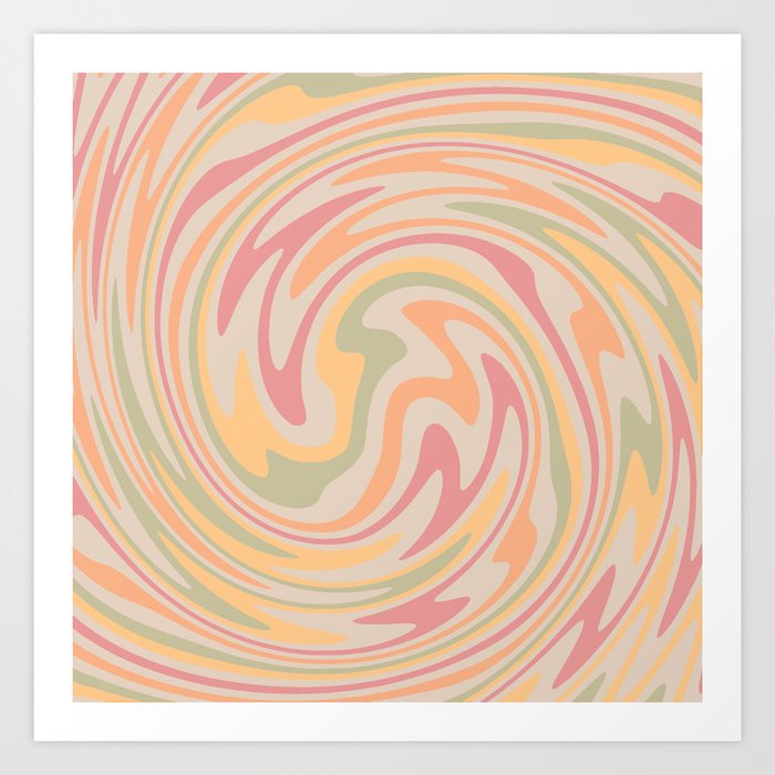 70s Retro Swirl pastel Color Abstract Art Print