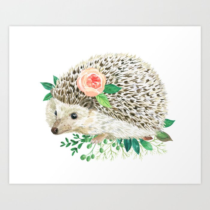 hedgehog with rose Art Print