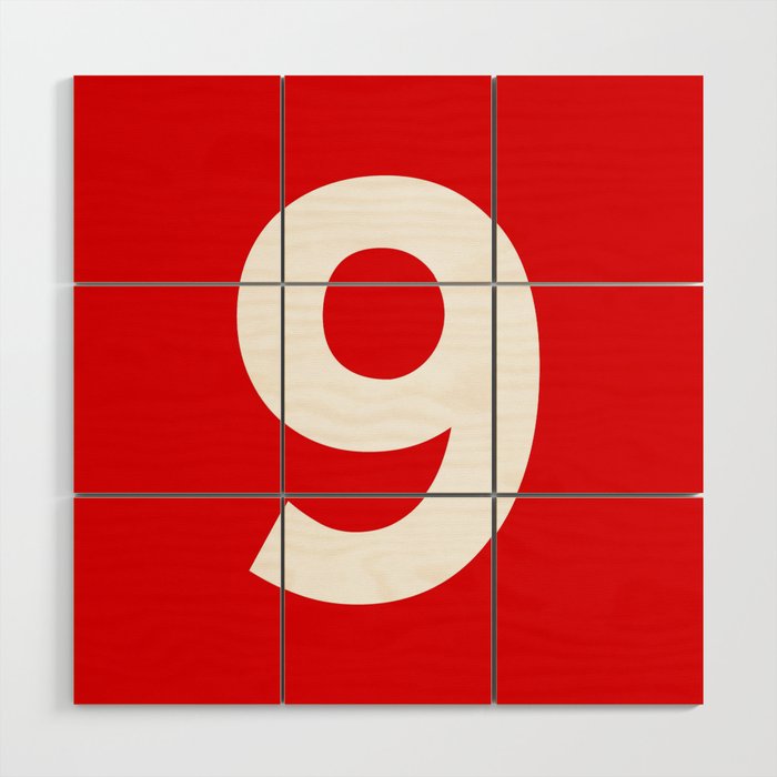 Number 9 (White & Red) Wood Wall Art