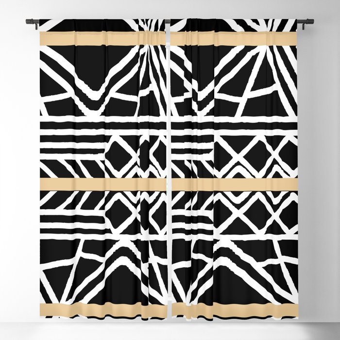 Yellow Black and White Mud Cloth Stripe Pattern - 2022 Color of the Year Delighted Moon 3004-6A Blackout Curtain