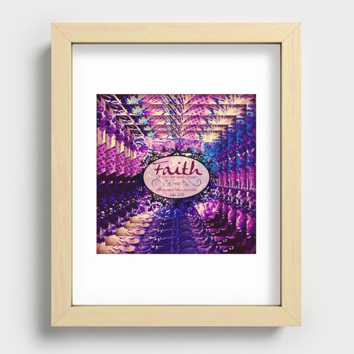 FAITH Colorful Purple Christian Luke Bible Verse Inspiration Believe Floral Modern Typography Art Recessed Framed Print