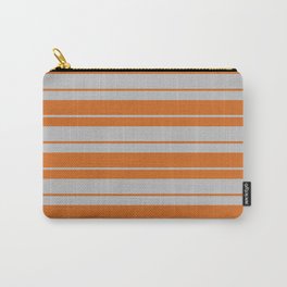 [ Thumbnail: Grey and Chocolate Colored Lines Pattern Carry-All Pouch ]