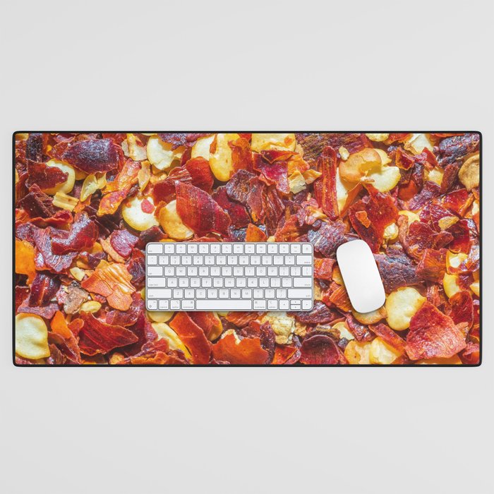 Red Hot Pepper Chili Flakes, Spicy Food Photograph Pattern Desk Mat