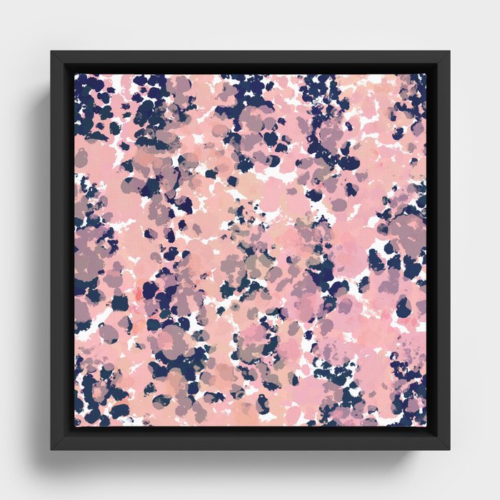 Smudgy Painted Abstract Pattern in Navy Blue, Pink, and Blush on White Framed Canvas
