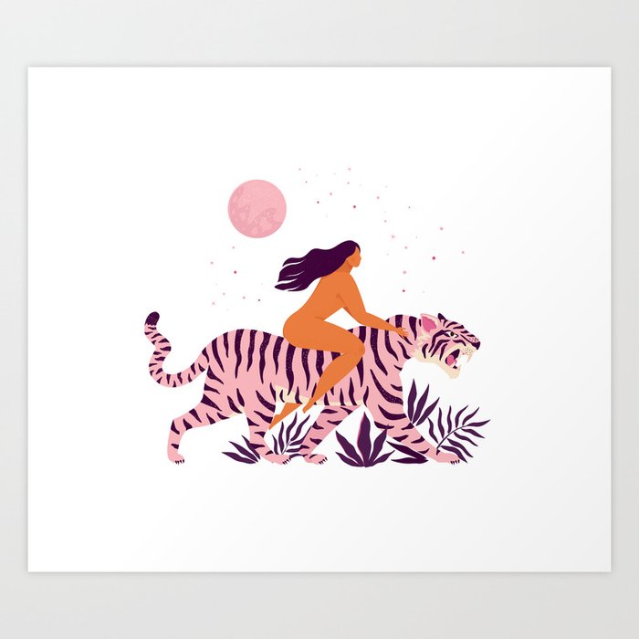 Tiger and woman Art Print
