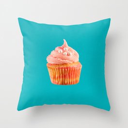 Cupcake Love | Pink & Pearls on Aqua Throw Pillow