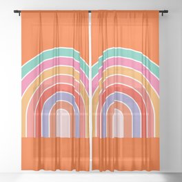Rainbow Retro Art Orange Sheer Curtain