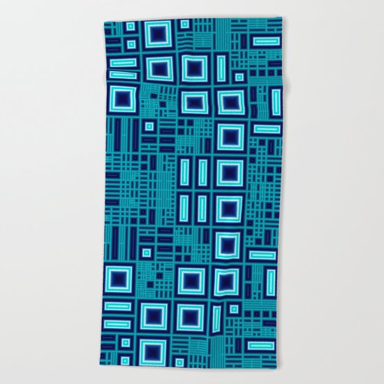Blue digital geometric abstraction Beach Towel