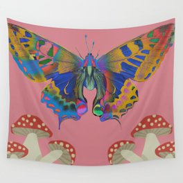 Butterfly and Mushrooms  Wall Tapestry