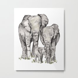 Elephant Family, Elephant Watercolor Painting, Animal Family Metal Print