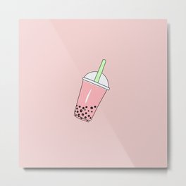 Strawberry Milk Bubble Tea Metal Print