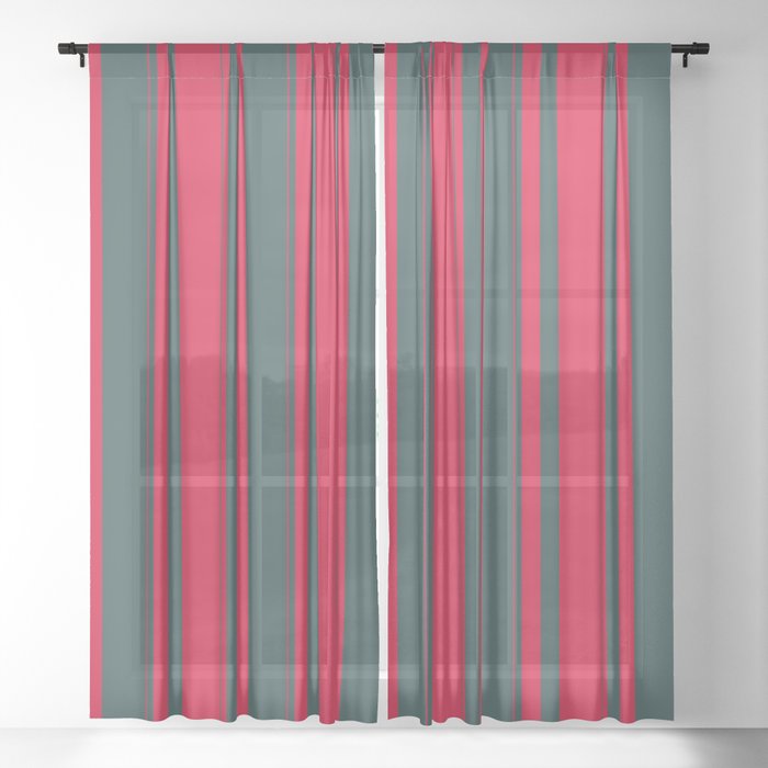 Dark Slate Gray & Crimson Colored Striped/Lined Pattern Sheer Curtain