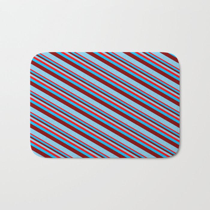 Red, Deep Sky Blue, Maroon & Sky Blue Colored Lined/Striped Pattern Bath Mat
