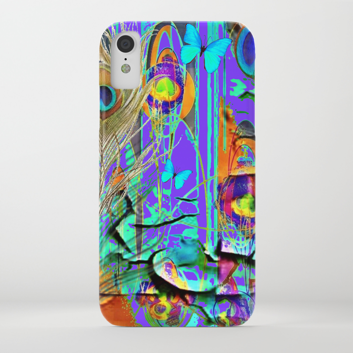 Blue Butterfly Shabby Chic Peeling Peacock Purple Wallpaper Iphone Case By Sharlesart Society6