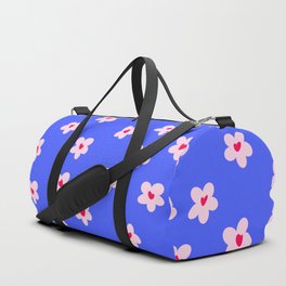 Cute Flowers with Hearts on Vibrant Blue Duffle Bag