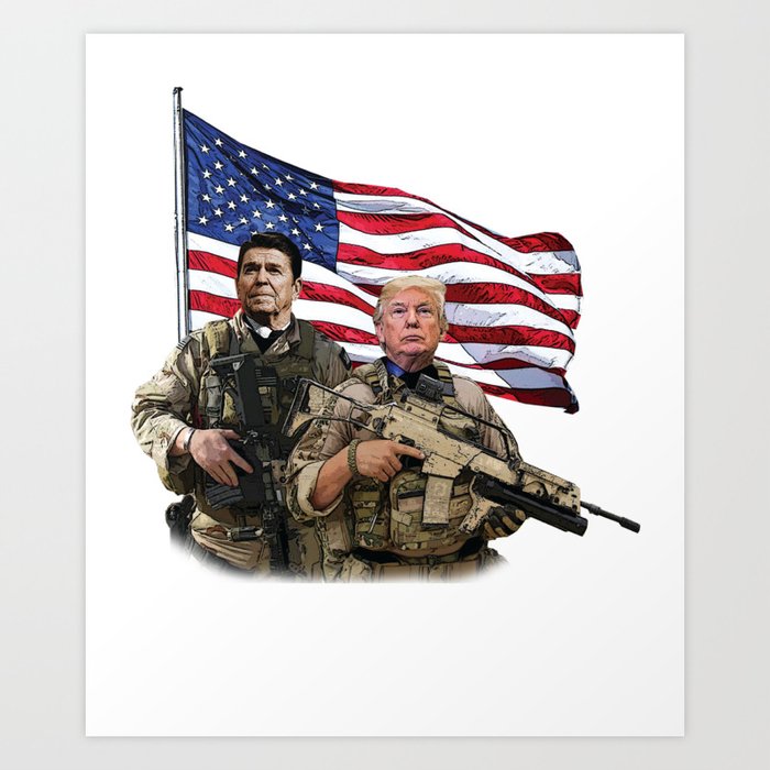 Presidential Soldiers Ronald Reagan Donald Trump Usa Flag Art Print By Tronictees
